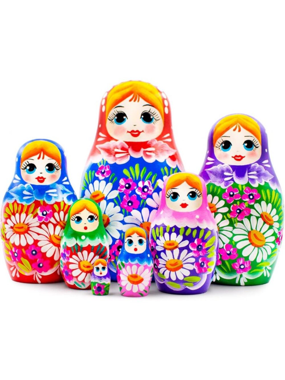 Handmade Russian Nesting Dolls Set - Traditional 7 pcs Matryoshka Stacking Dolls